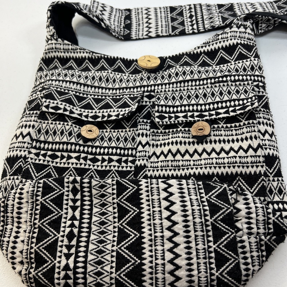 Tribe Azure Handcrafted Fair Trade Large Black 100% Cotton Hobo Hippie Boho Bag‎
